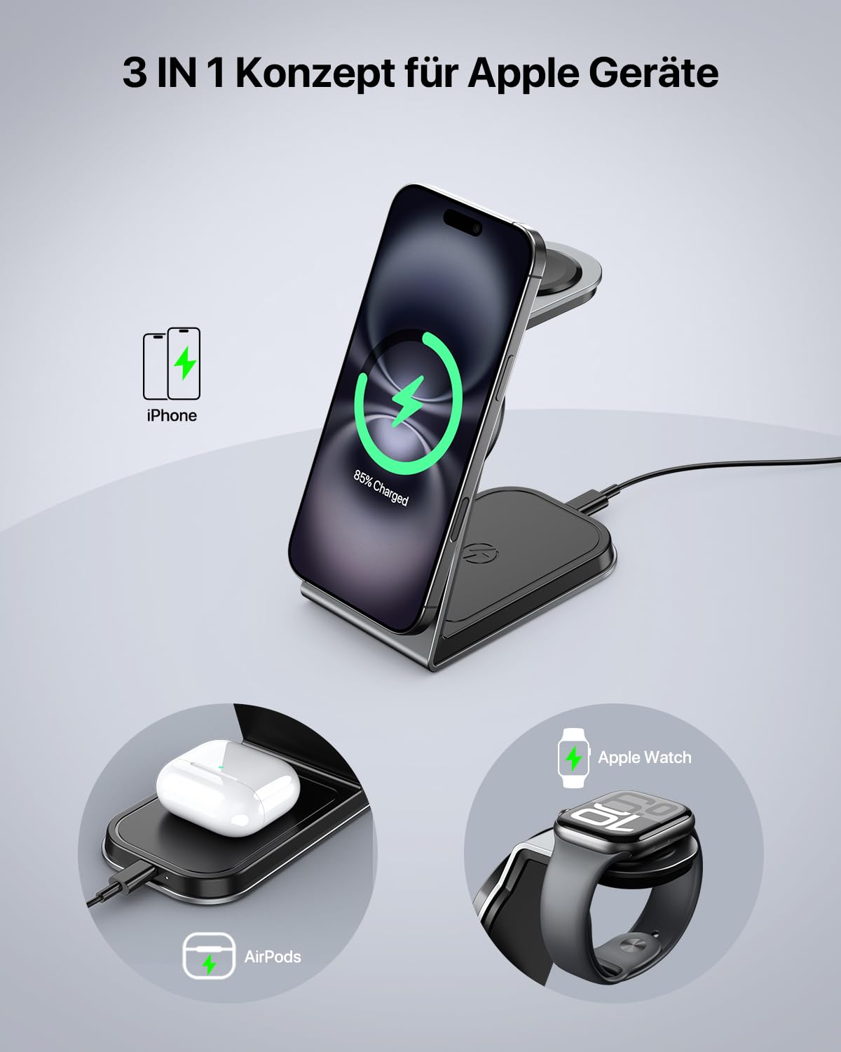 Mag-Safe Ladestation für iPhone, Apple Watch und AirPods