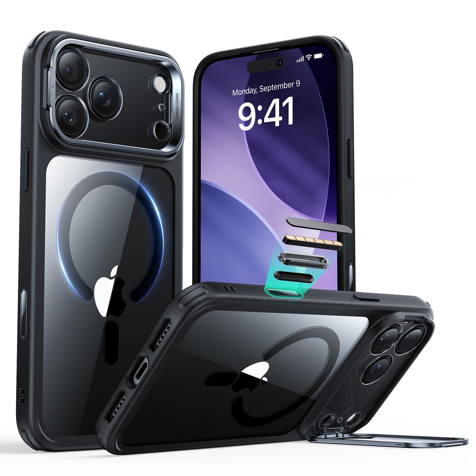 Schutzhülle mit ausklappbarem Ständer für iPhone 16 (Pro, Pro Max, Plus)
