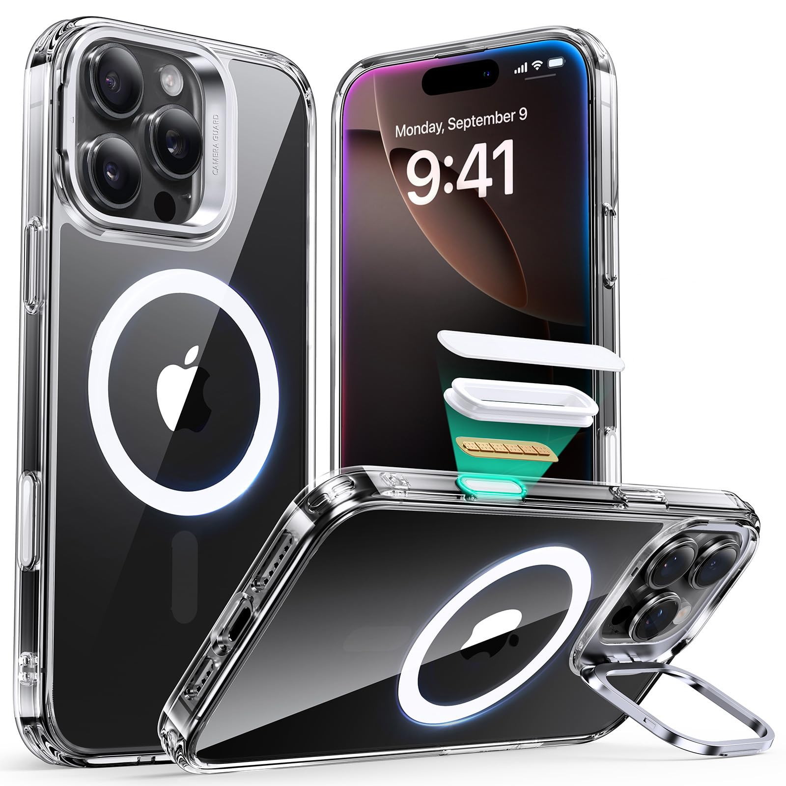 Schutzhülle mit ausklappbarem Ständer für iPhone 16 (Pro, Pro Max, Plus)