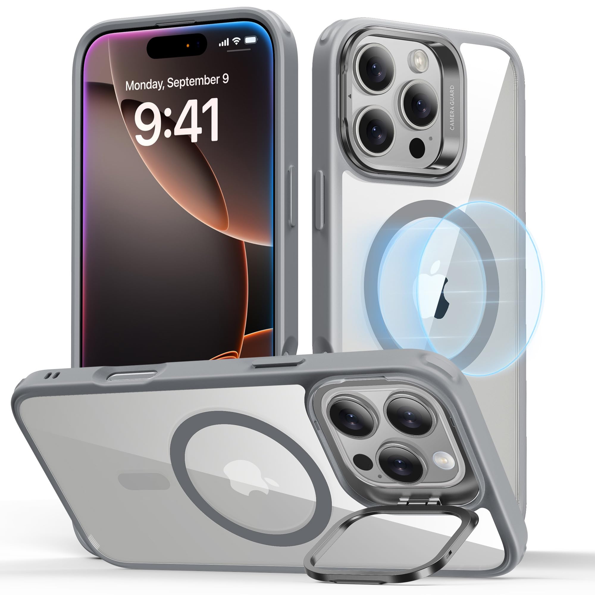 Schutzhülle mit ausklappbarem Ständer für iPhone 16 (Pro, Pro Max, Plus)