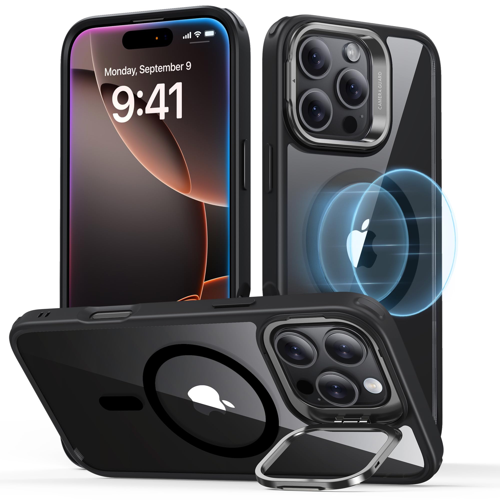 Schutzhülle mit ausklappbarem Ständer für iPhone 16 (Pro, Pro Max, Plus)