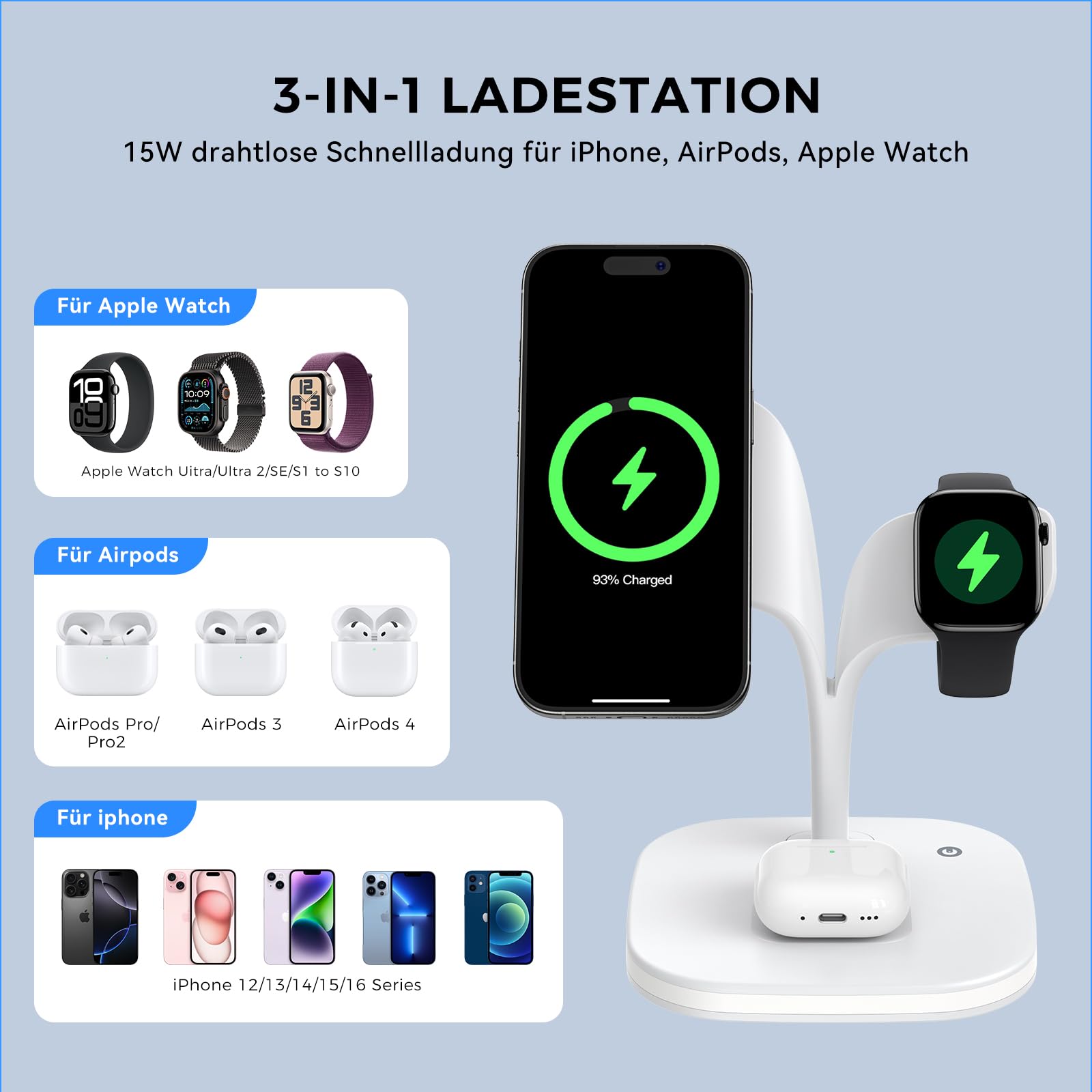 3 in 1 Magsafe Ladestation Pro für iPhone, Apple Watch & AirPods