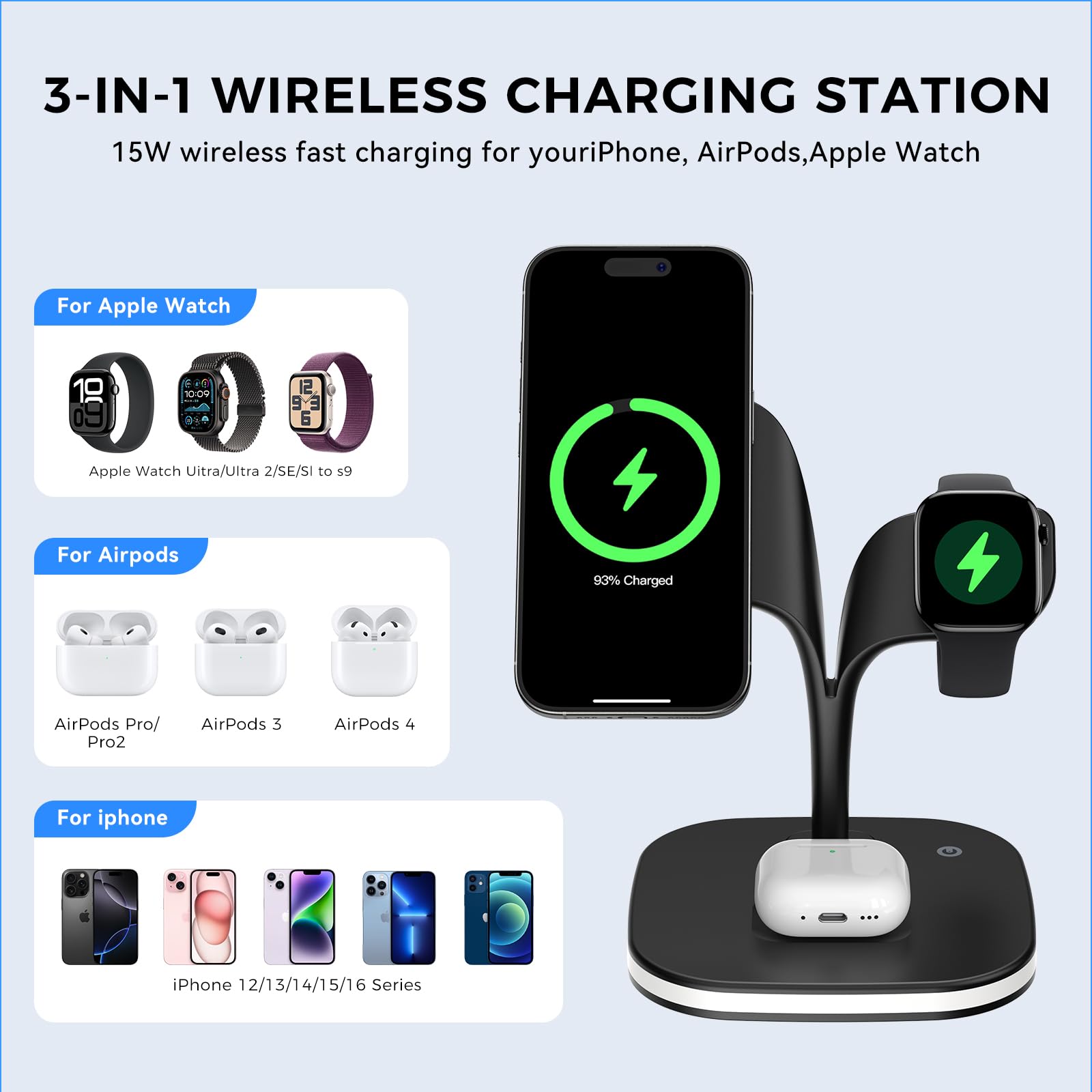 3 in 1 Magsafe Ladestation Pro für iPhone, Apple Watch & AirPods