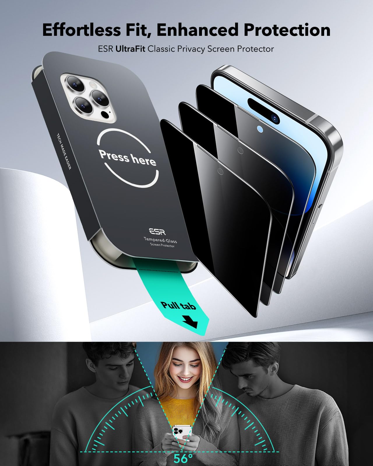 ESR Displayschutz für iPhone serie 14-17; Panzerglas, Eco-Frame