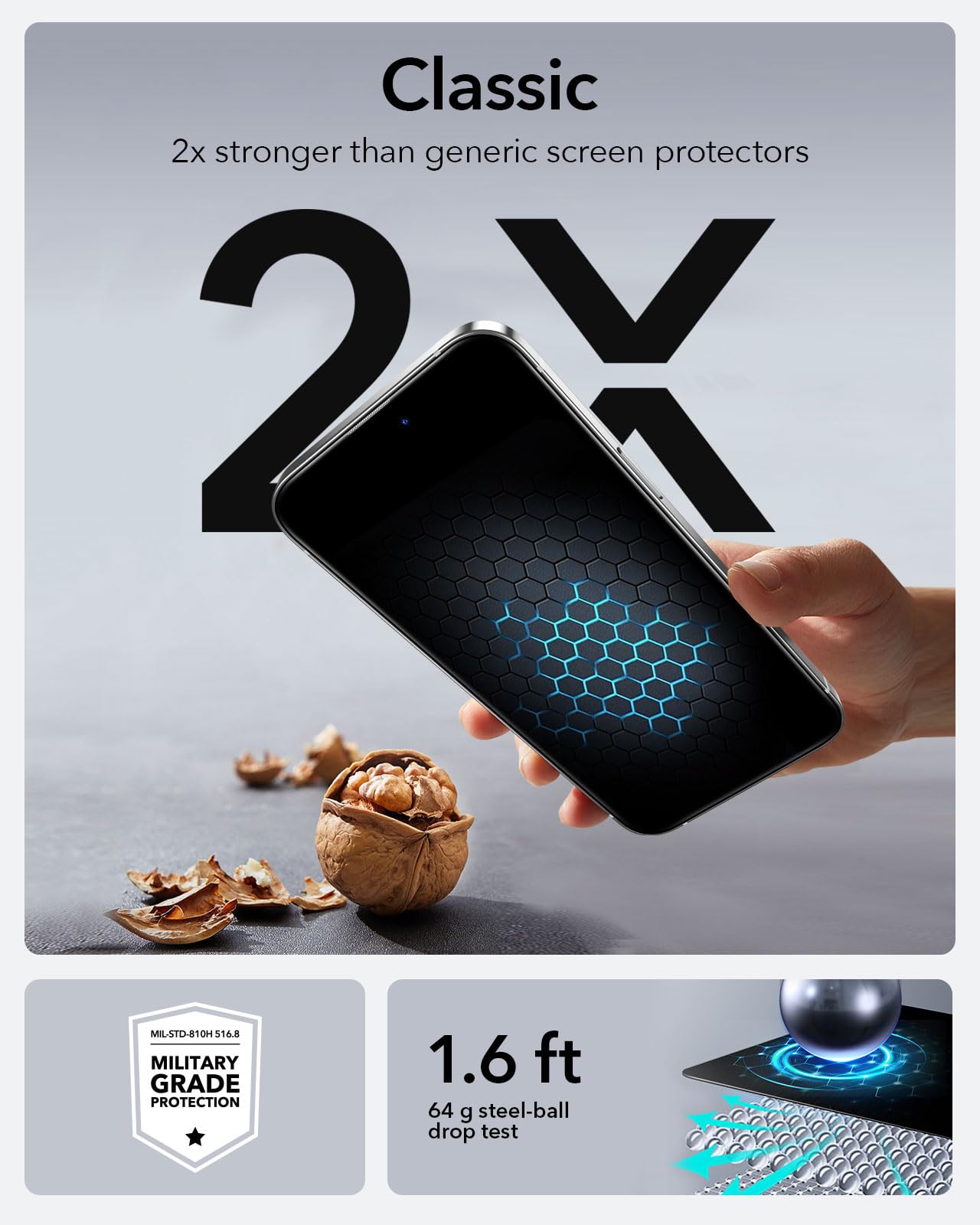ESR Displayschutz für iPhone serie 14-17; Panzerglas, Eco-Frame