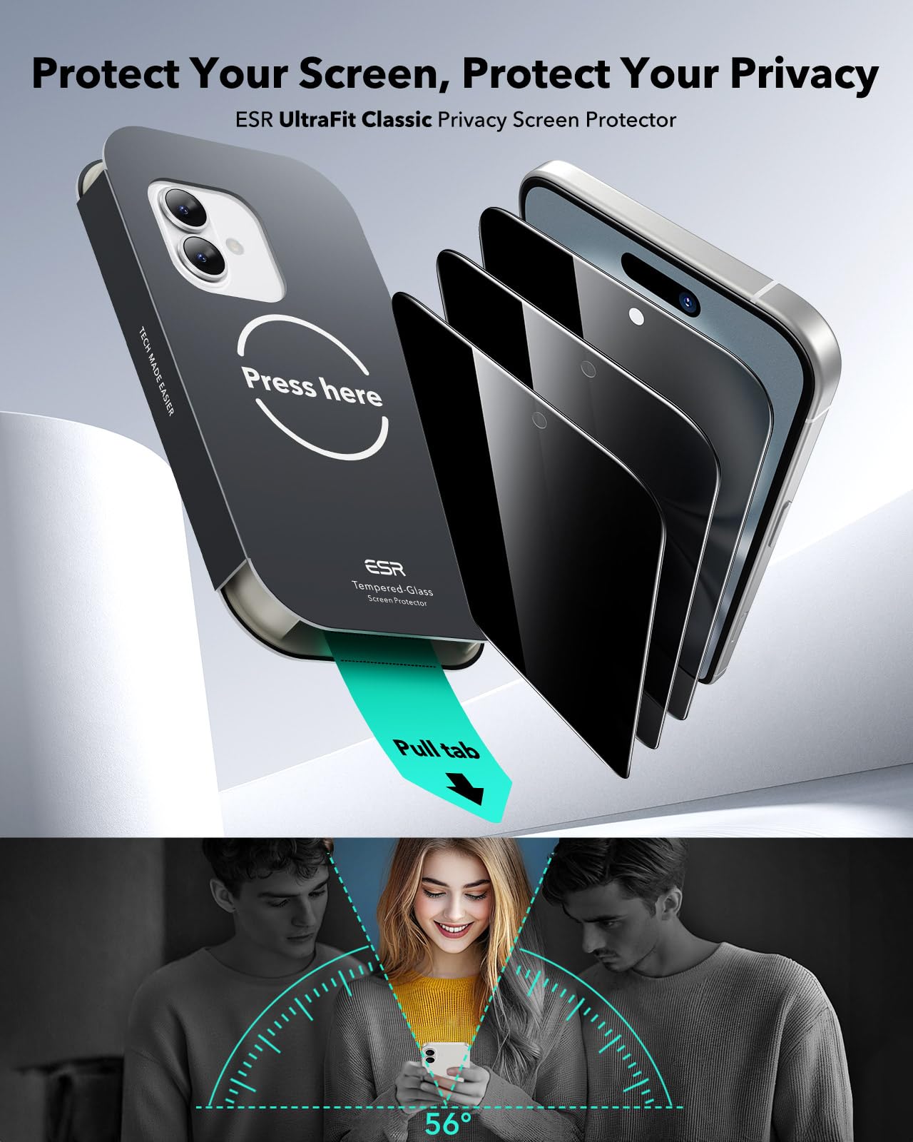 ESR Displayschutz für iPhone serie 14-17; Panzerglas, Eco-Frame