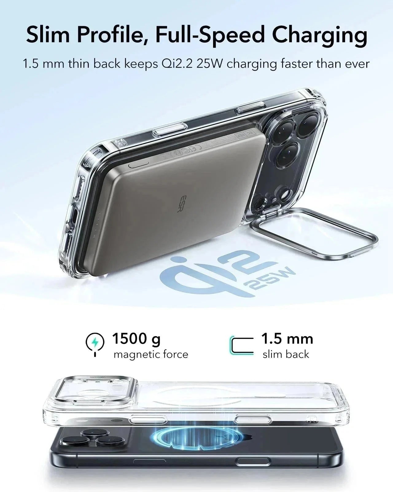 "ESR" iPhone 17 Pro Max Classic Hybrid Magnet-Hülle (Kamerasteuerung, Stash-Ständer) - Clear