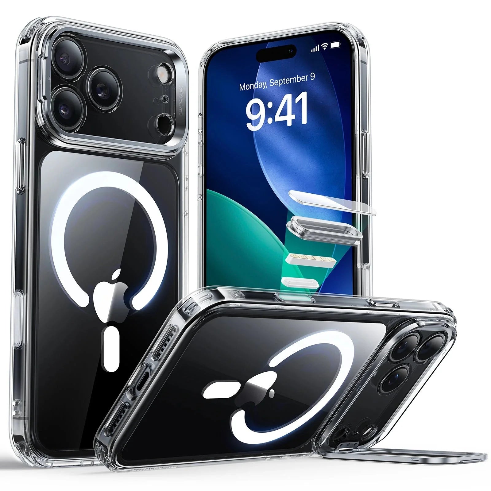 "ESR" iPhone 17 Pro Max Classic Hybrid Magnet-Hülle (Kamerasteuerung, Stash-Ständer) - Clear